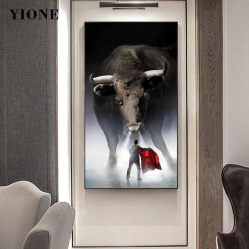 Modern Bullfight Picture Prints Canvas Painting Custom Animal Matador Angry Big Cow Wall Art Poster for Living Room Office Decor