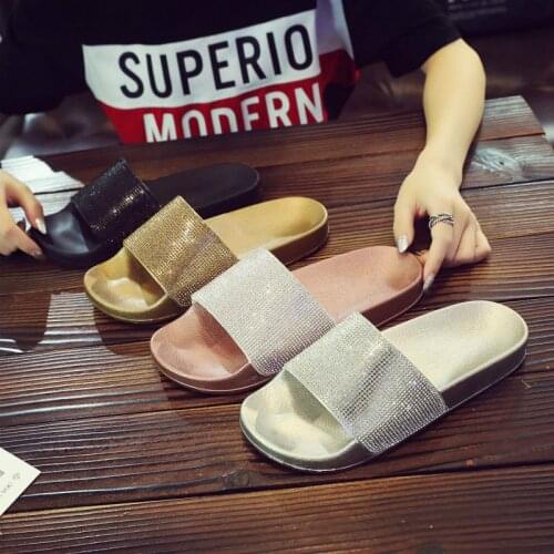 Rhinestone Slipper Shoes Woman Summer Footwear 2021 New Female Golden/sliver Casaul Shoes For Woman Slide Slippers Ladies