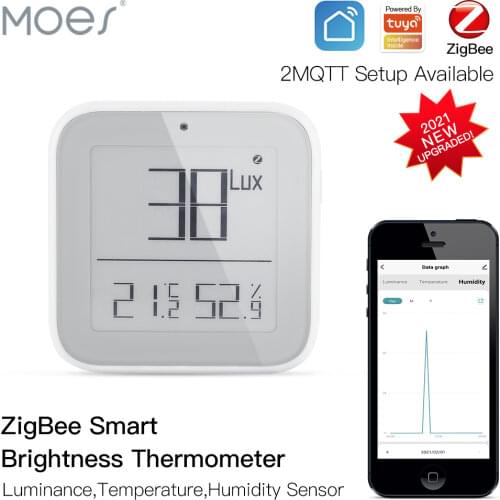 Moes Smart Zigbee Brightness Thermometer Real-time Light Sensitive Temperature and Humidity Sensor with Tuya Smart App