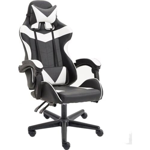 WCG Gaming Chair PVC Household Armchair Ergonomic Computer Chair Office Chairs Lift and Swivel Function Adjustable Footrest