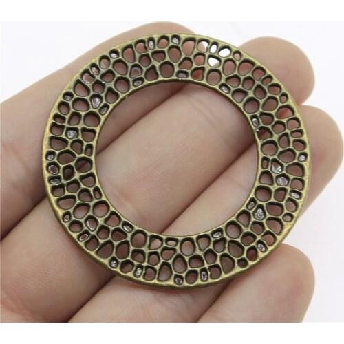 WYSIWYG 4pcs 49mm Vintage Big Round Circle Connector Charm Antique Bronze Color Big Round Circle Pendants Charm