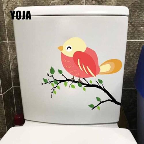 YOJA 21.8X18.8CM Coloured Hand Painted Toilet Sticker Wall Decal Birds On Branches Bedroom Home Decor T5-0794