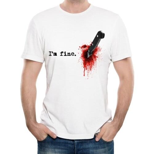 Funny I am Fine Blood T Shirt Mens Summer Novelty Printed T-Shirt High Quality Hipster Cool Short Sleeve Tee Tops lc3050