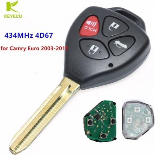 KEYECU Replacement New Remote Car Key Fob 4 Button 434MHz With 4D67 Chip for Toyota Euro Camry 2003-2011