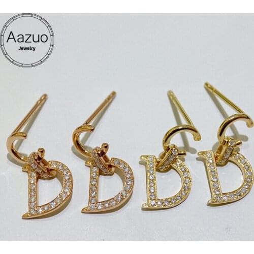 Aazuo Real 18K Solid Yellow Gold Rose Gold Natrual Diamond 0.15ct Letter C D Stud Earrings Gifted For Women Wedding Party Au750