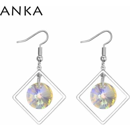 ANKA top metal frame and circular dangle earrings for women wedding brand jewelry gift with Crystal from Austria #124620