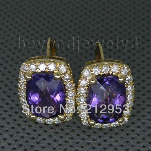 Fine Jewelry Vintage Cushion 7x10mm 14Kt Yellow Gold Amethyst Earrings for Women SE0065