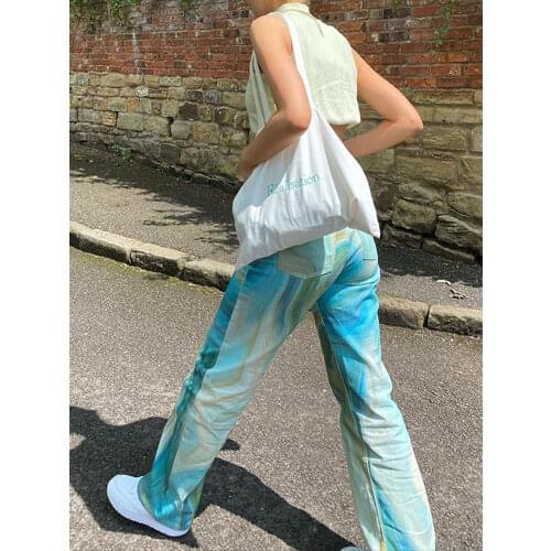 Tossy Mid Waist Print Womens Pants Cuasul Street Jeans Slim Sexy Summer Colorful Traf Y2K Harajuku 2021 New