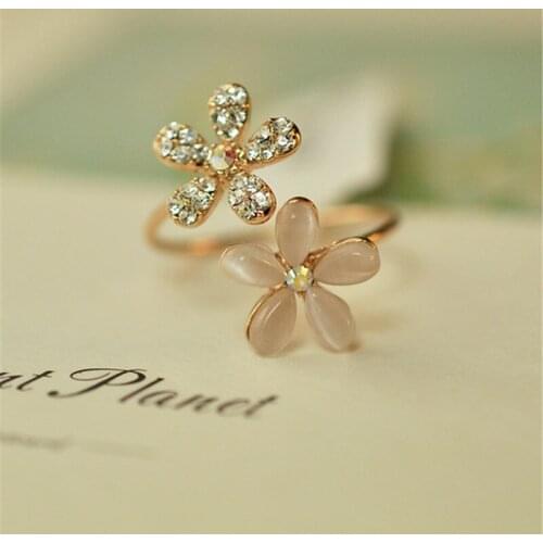 New opal flower opening ring wholesale Korean version of micro-encrusted five-leaf flower ring Korea authenticwoman jewelry