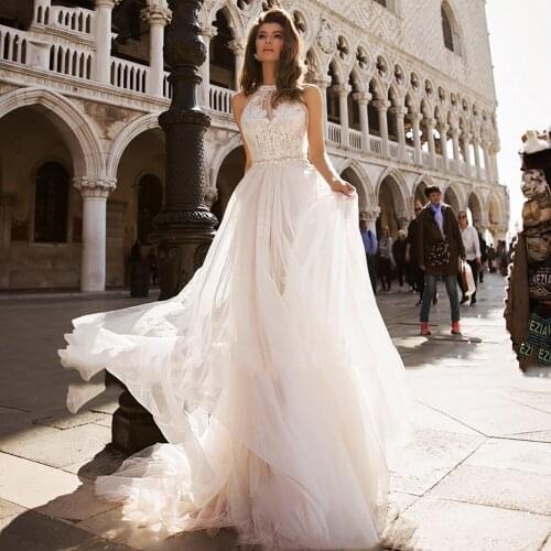 Eightree Halter Neck Wedding Dresses Princess Beaded Appliques Lace Gown Vestido De Noiva Boho A-Line Shinny Bridal Dress Custom