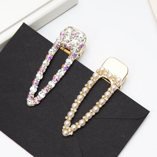 1Pcs Glitter Sparkly Rhinestone Hair Clips Pearls Hairpins Barrettes Handmade Crystal Alligator Clips Hair Accessories for Girls