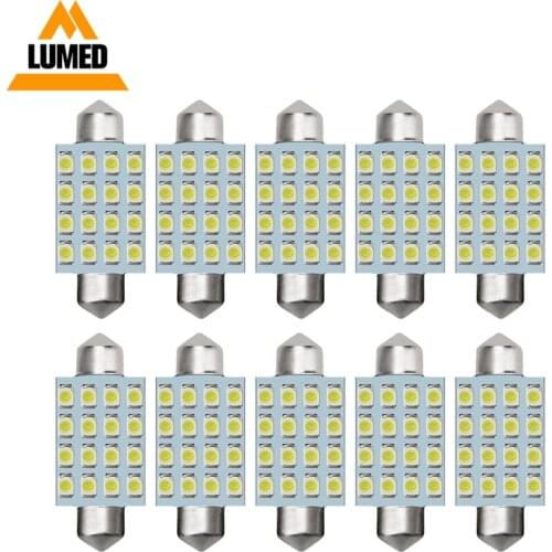 10pcs Car LED Festoon C5W 16 LED 2835 1210 SMD Car Interior Dome Lamp Reading Light 31mm 36mm 39mm 42mm
