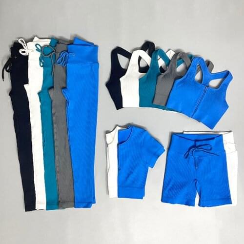 2/3/4PCS Seamless Yoga Set Women Gym Clothing Workout Sportswear Zip Short Sleeve Crop Top Bra High Waist Leggings Sports Suit