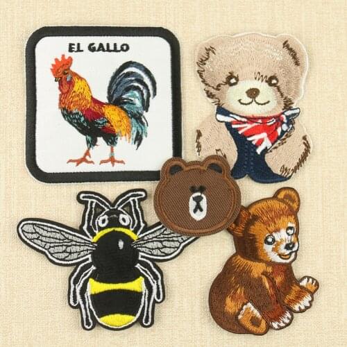 5PCS Cartoon Animal Embroidery Patches for Clothing Iron on Kid Clothes Sticker Cute Bear Bee Applique Fabric Badge Accessories
