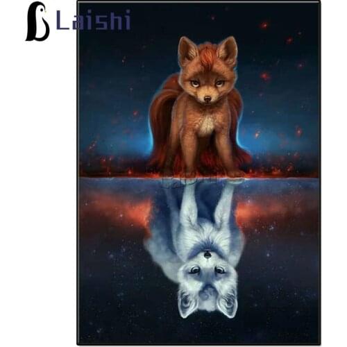 5D DIY Diamond Painting Fox reflection white squirrel diamond Embroidery Cross Stitch mosaic Kit Handmade Gift Home Decoration