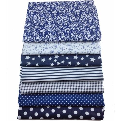 7pcs 50cm*50cm Dark Blue Floral Dot Star Plain Cotton Fabric For Sewing Fat Quarter Quilting Patchwork Tissue Tilda Doll Cloth
