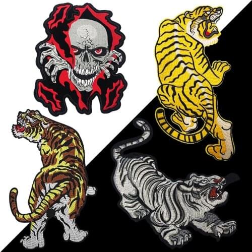 Large Fashion Embroidery Domineering Tiger Patches Applique For Clothing Jacket Iron On Skull Head Badge