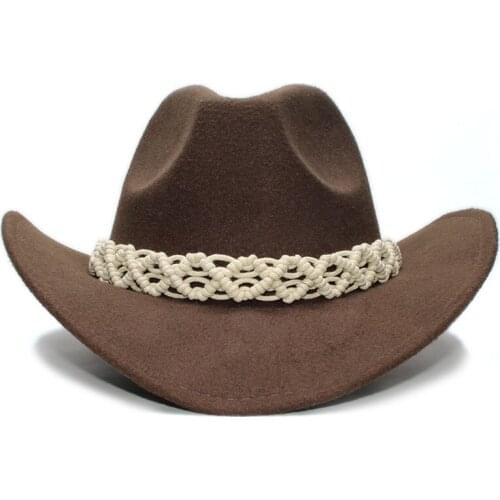 Big Large Plus Size Retro White Hollow-out Knit Band Unisex Wool Wide Brim Cowboy Western Hat Cowgirl Formal Bowler Cap 61CM