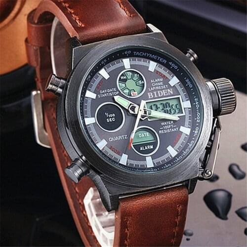 BIDEN Military Watches Dive 50M Leather Strap LED Watches Men Top Brand Luxury Quartz Watch Reloj Hombre Relogio Masculino 2018
