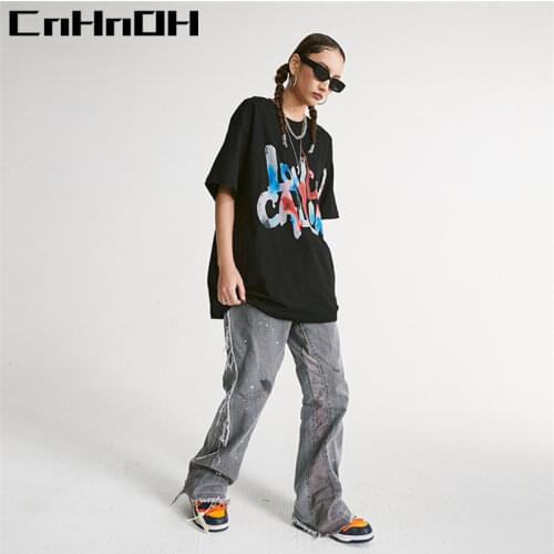 CnHnOH Essentials New Arrival Cotton T-shirts Man Summer Colorful Ink Brush Letters Shirt A027