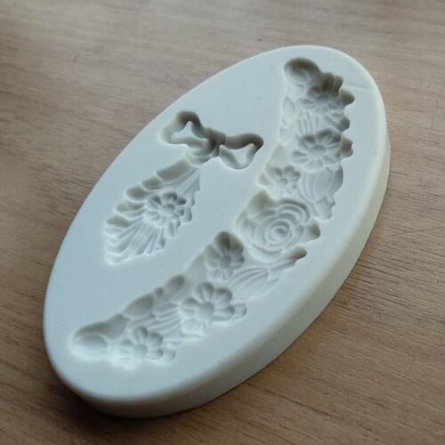 Flower Garland Silicone Mold Border Jewelry Wedding Fondant Cake Tools Stencil Cupcake Mold Decoration Mold Confeitaria MR125
