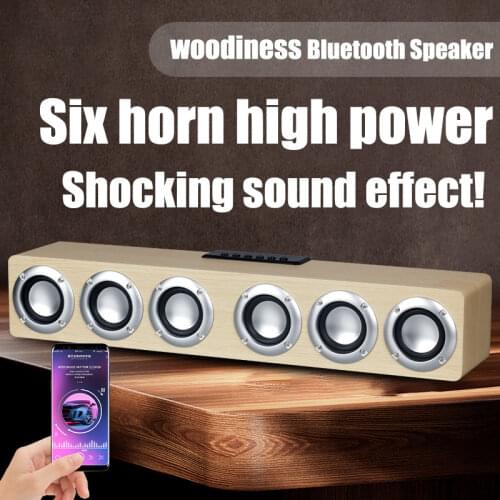 Wooden TV Soundbar Home Theater Wireless Column Bluetooth Speaker Alarm Clock Multi-function Subwoofer for Computer Speakers AUX