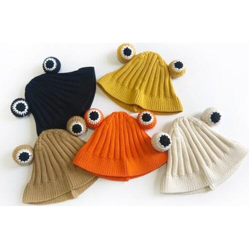 Winter Warm Toddler Kids Hats and Caps for Boys Girls Cute Cartoon Frog Knitted Bucket Hat Children Baby Skullies Beanies Hat