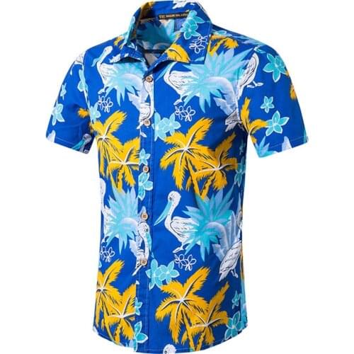 Summer Hawaiian Shirts Slim Fit Mens Beach Shirts Fashion Short Sleeve Print Cotton Casual Floral Shirts Mens Dress Shirts 2019