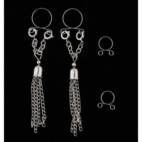 2pcs Crystal Long Dangle Clip On Faux Nipplerings Jewelry With Adjustable Rings