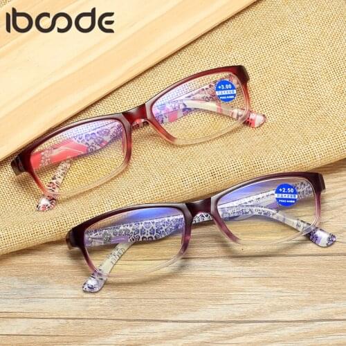 Iboode Anti Blue Light Reading Glasses Flower Print Women Resin Clear Lens Presbyopic Eyeglasses Computer Goggle Mirror Eyewear