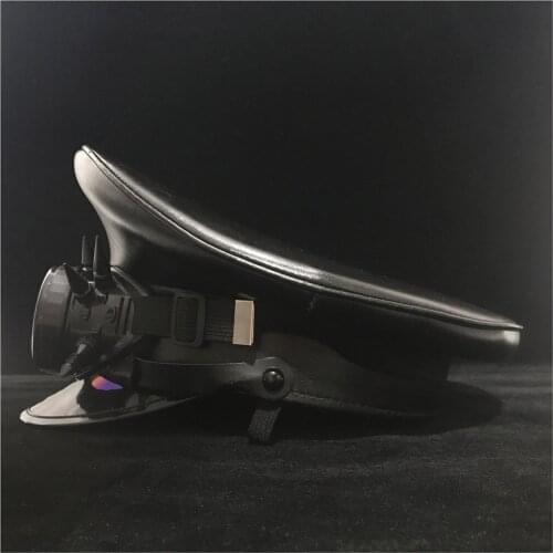 100% Leather Black Police Cap Germany Officer Visor Cap Army Hat Cortical Military Hats Cosplay Halloween Hat Size M L XXL