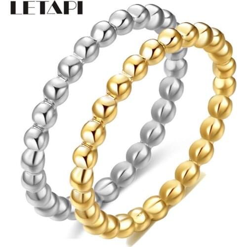 New Thin Beads Water Ripple Ring For Women Fashion Stainless Steel Minimalist Jewelry Simple Beaded Party Gift Rings Accessories
