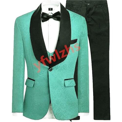 Handsome One Button Groomsmen Shawl Lapel Groom Tuxedos Wedding Dress Men Suits Blazer Prom Dinner (Jacket+Pants+Tie+Vest) A959