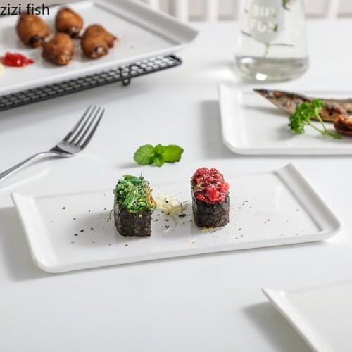 Creative Snack Cake Plate Dessert Sushi Plate White Rectangular Ceramic Tray Household Tableware Set Kitchen Utensils Porcelain