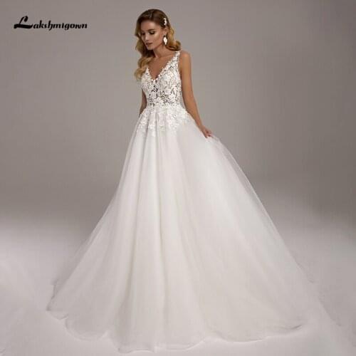 Lakshmigown Lace Boho Wedding Dress with Floral Applique vestido de novia V Neck Tulle A Line Bridal Gowns robe de mariee