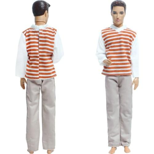 Fashion Mens Outfit Daily Casual Wear Stripe T-Shirt Trousers Clothes for Ken Doll Baby Girl DIY Accessories House Toy