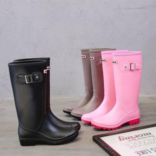 Fashion rain boots new womens knee-length waterproof boots long tube high-end waterproof shoes womens rubber PVC rain boots