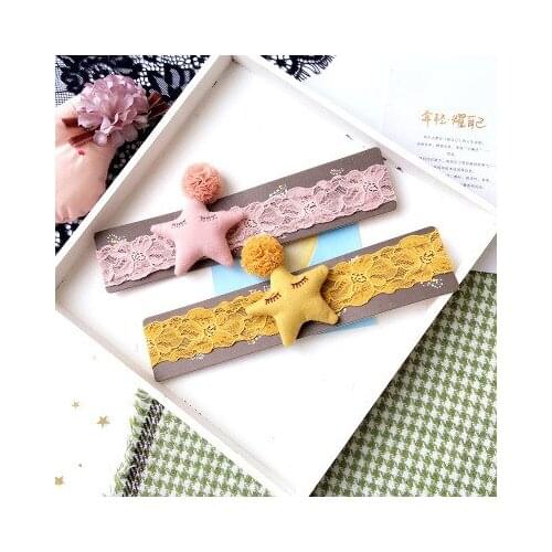 Boutique 10pcs Fashion Cute Pom Pom Star Lace Hairbands Solid Kawaii Cartoon Newborn Soft Headbands Princess Hair Accessories