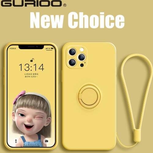 Liquid Silicone Ring Holder Phone Case For iPhone 13 12 11 Pro XS Max Mini XR X 8 7 Plus SE2020 With Stand Shcokproof Soft Cover