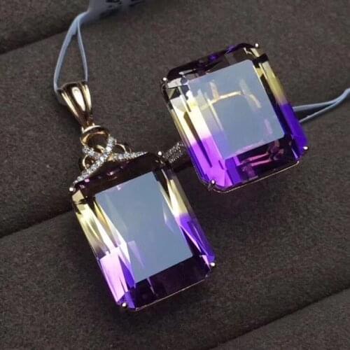 The Best Gift for Your loved wife Ametrine jewelry set Natural Real Ametrine 925 sterling silver 1pc pendant,1pc ring