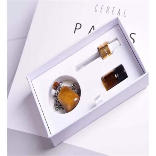 Natural Gems tiger eyes stone perfume Bottle Pendant square gold silver plated essential oils diffuser for Necklace Jewelry
