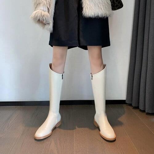 2021 New Winter Women Knee-High HandmadeEmbroider Custom Classic Popular GENUINE LEATHER Knight Boots British Style