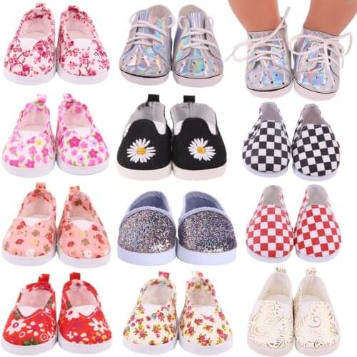 7cm Doll Shoes Sequin Canvas Shoes Baby Doll Shoes For 18 Inch American&43Cm Baby New Born Doll Accessories Generation Girl`Toy