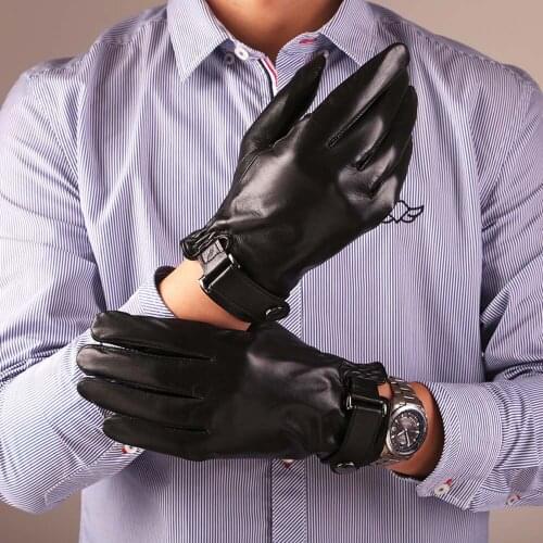 High Quality Mens Black Lambskin Leather Gloves Keep Warm Windproof Driving Guantes Male Autumn Winter Business Mittens S2189