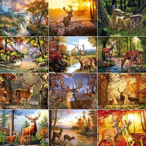 QIZITENG Full Square/Round Animal Deer Landscape Diamond Painting 5D DIY Diamond Embroidery Mosaic Home Decoration 2020 Gifts