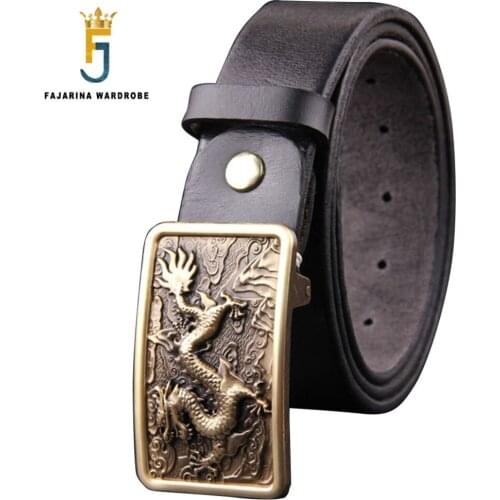 FAJARINA 2017 Design Mens Cowhide Leather Belts Jeans Personalized Western Styles Solid Dragon Brasss Buckle Belt Men N17FJ236