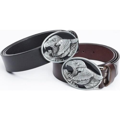 Luxury leather wide belt Mongolian rider traditional style belt buckle Cowhide trend Goshawk denim belt