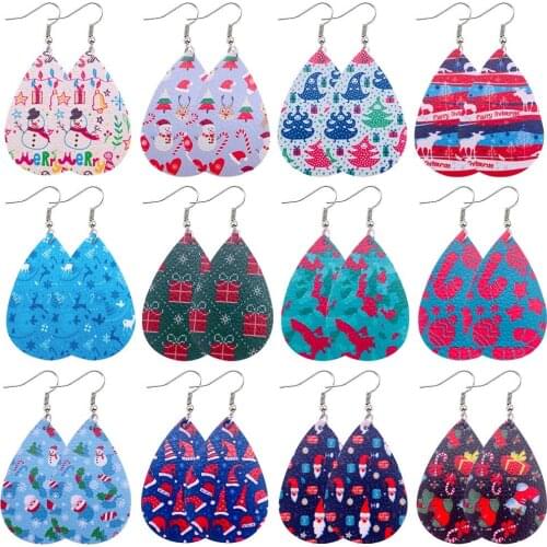 Christmas Leather Earrings Faux Leather Teardrop Long Dangle Lightweight Handmade Earrings For Women Fashion Jewelry Gifts