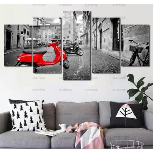 Gray Street and Red Car Landscape Decoration Painting Bedroom Living Room Home Decoration Frameless Style