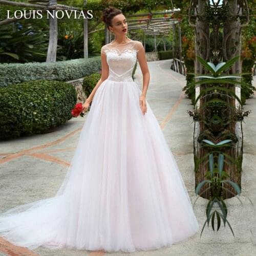 Louis Novias Light Pink sleeveless Beaded Wedding Dress Vestido De Novia A-line Romantic Applique Embroidered Tulle Wedding Dre